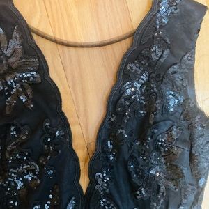 Sequin bodycon dress with plunge mesh neckline and pencil skirt in black